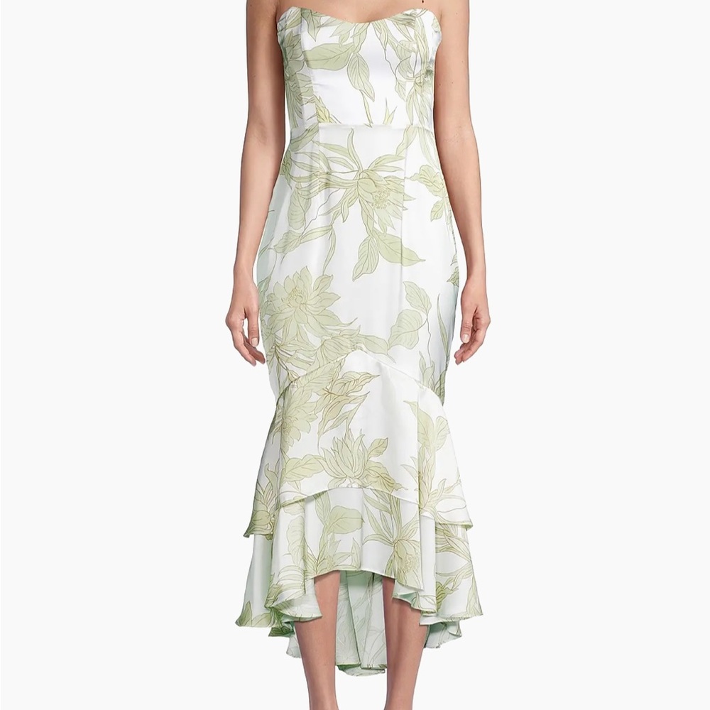 Katie May Cece Strapless White and Green Dress